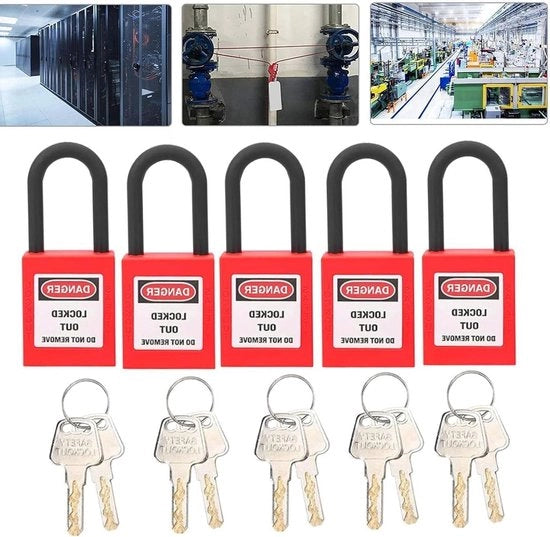 10 set di catene di sicurezza - chiusura nylon impermeabile per interni ed esterni - 2 chiavi per catena di sicurezza - rosso.