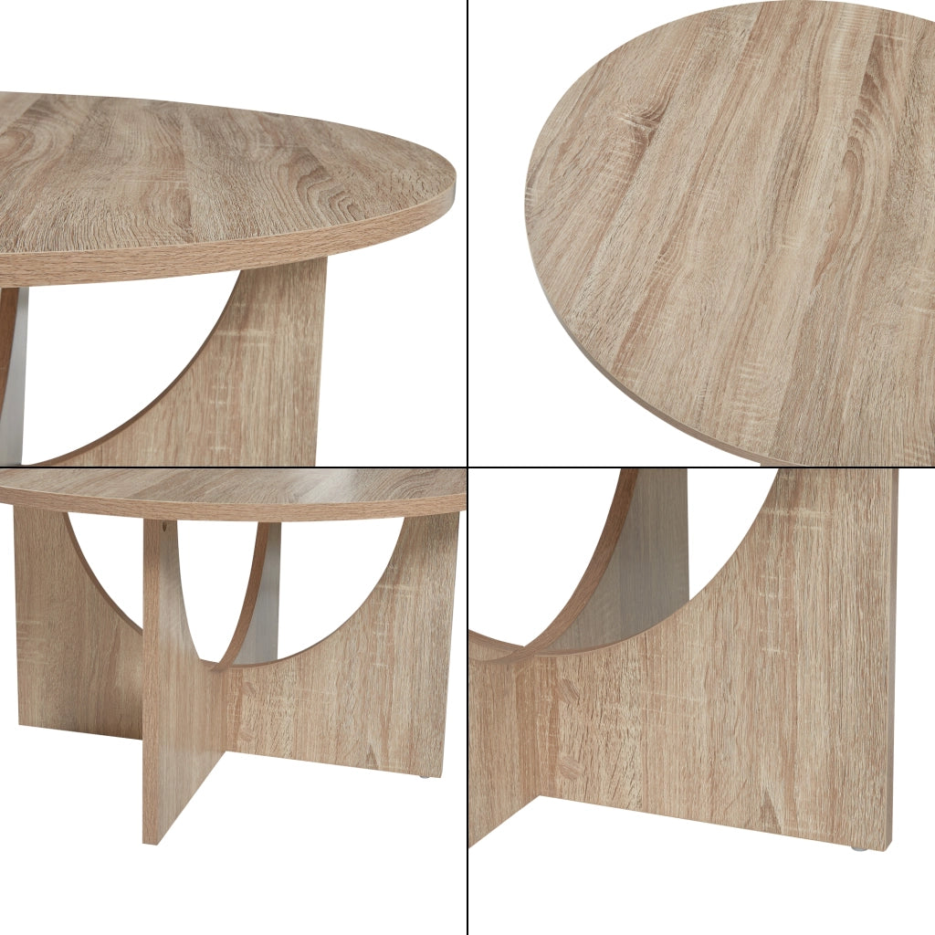 Tavolino da Caffè Rindal con Piano Rotondo - Effetto Rovere [en.casa]