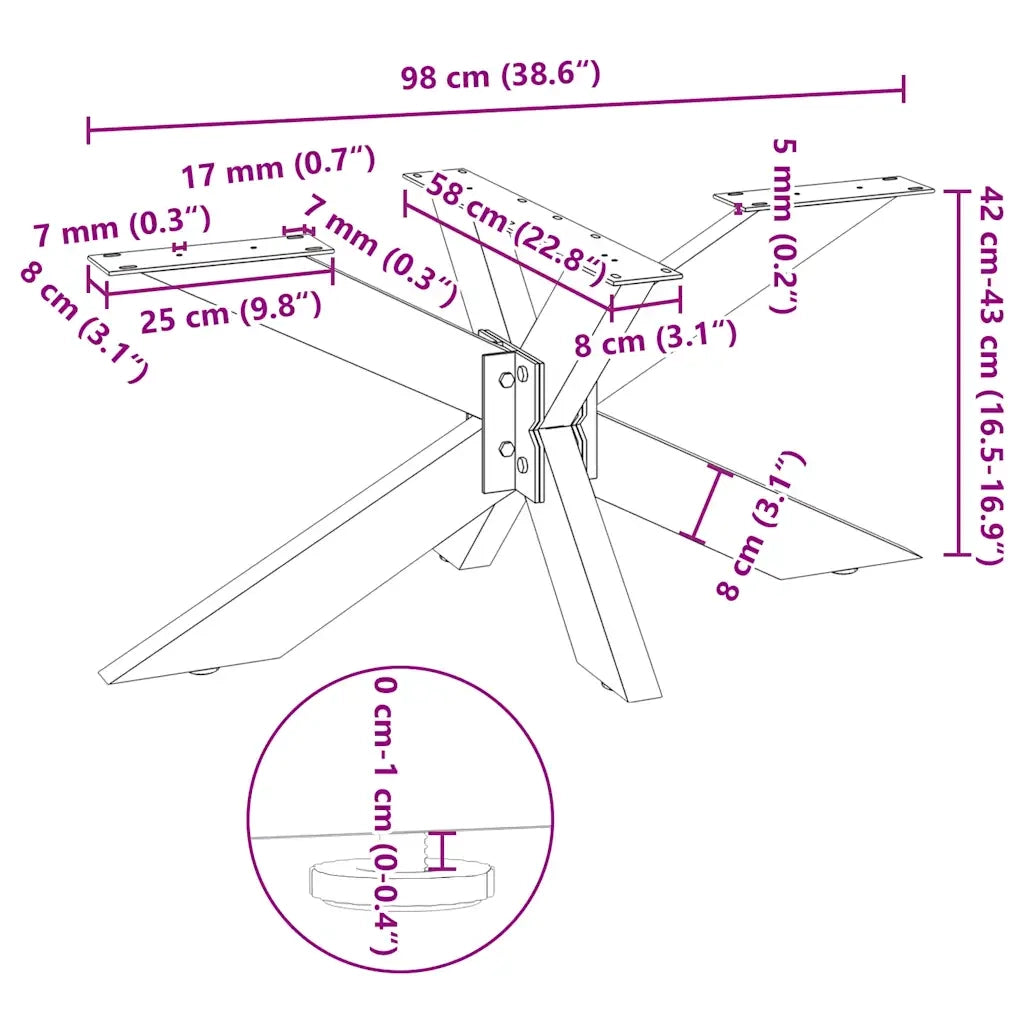 Gamba per tavolino da caffè a forma di ragno antracite 98x58x(42-43) cm in acciaio 4013110