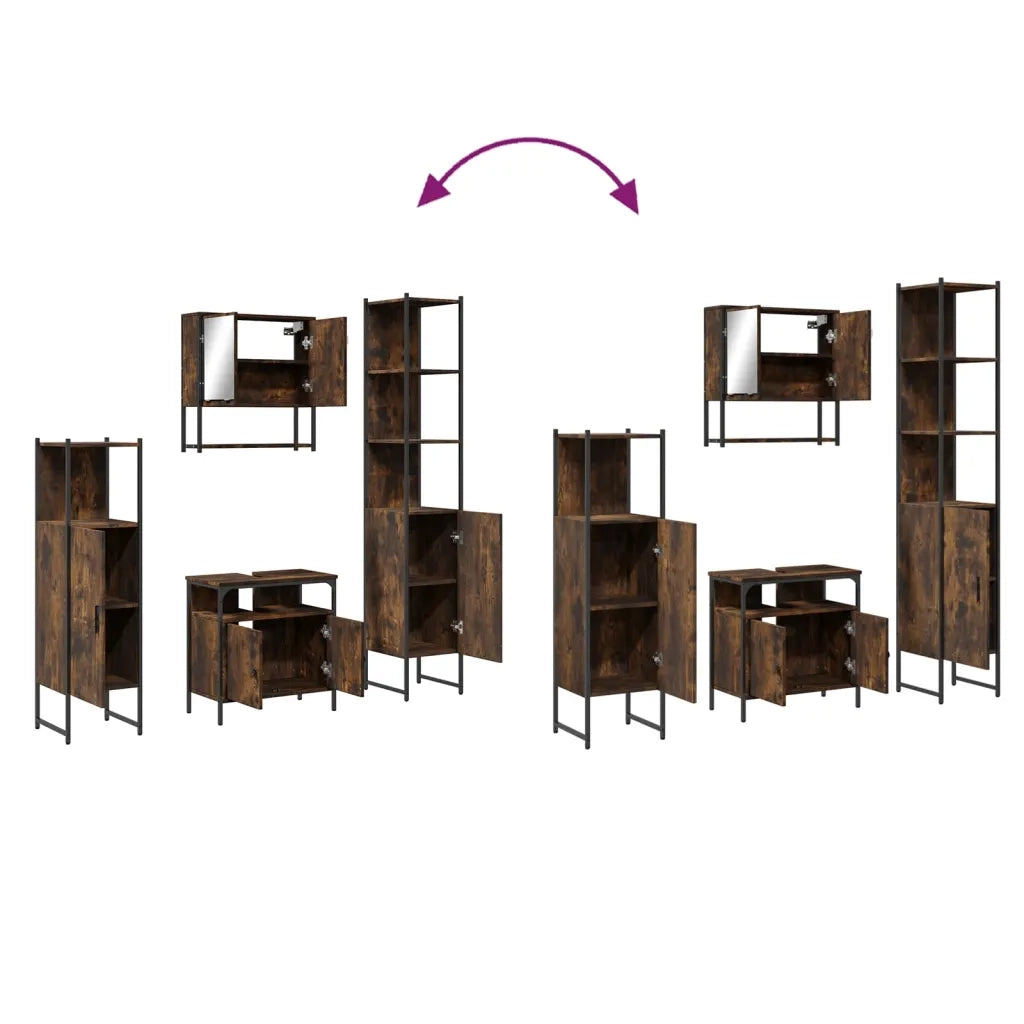 Set Mobili da Bagno 4 pz Rovere Fumo in Legno Multistrato 3214707