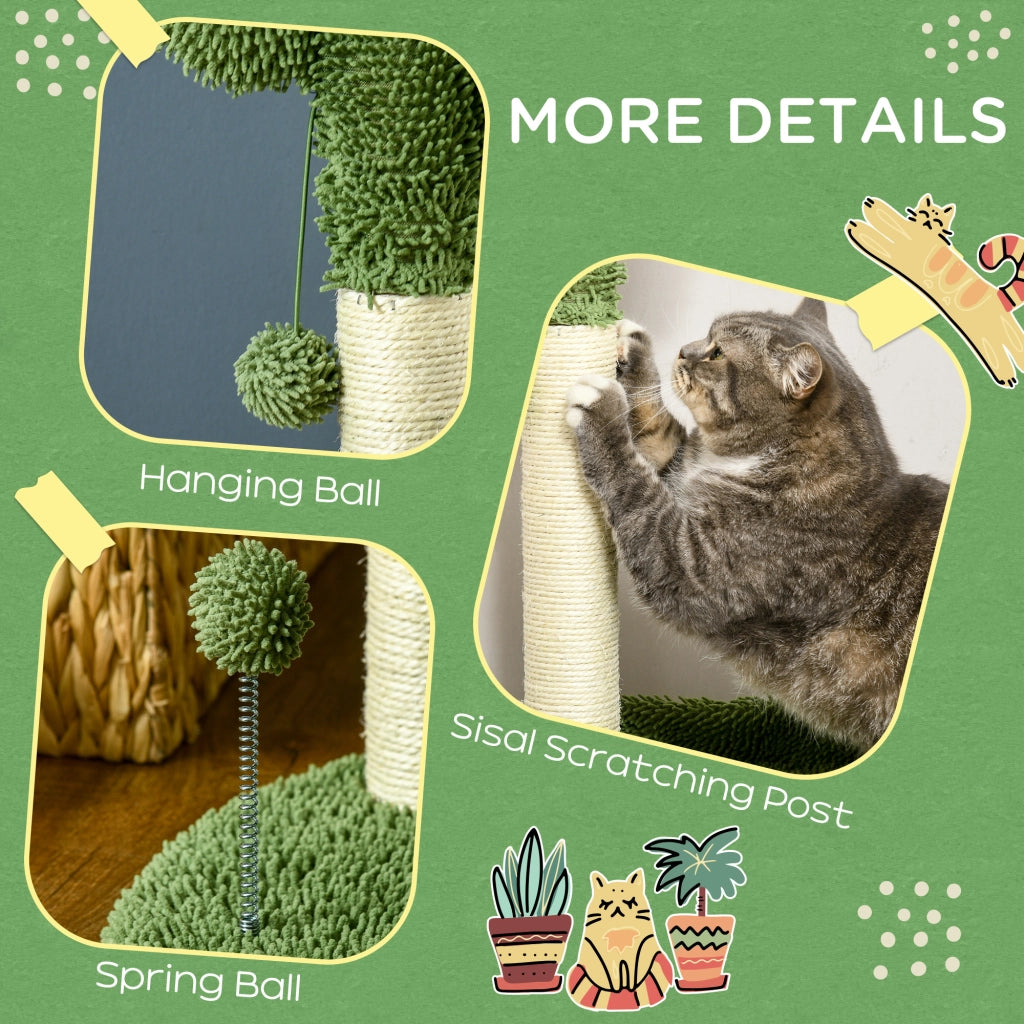 Easycomfort Albero per Gatti a forma di Cactus con Tiragraffi e 2 Palline da Gioco, 35x31x55.5 cm, Verde e Bianco