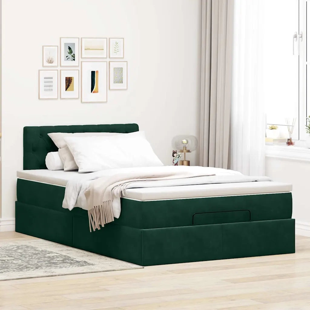 Pouf Letto con Materasso Verde Scuro 120x190 cm Velluto 3311834