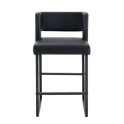 Set di 2 Sgabelli da Bar; Seduta Quadrata Imbottita; Stile Nordico; Metallo e Similpelle; Nero