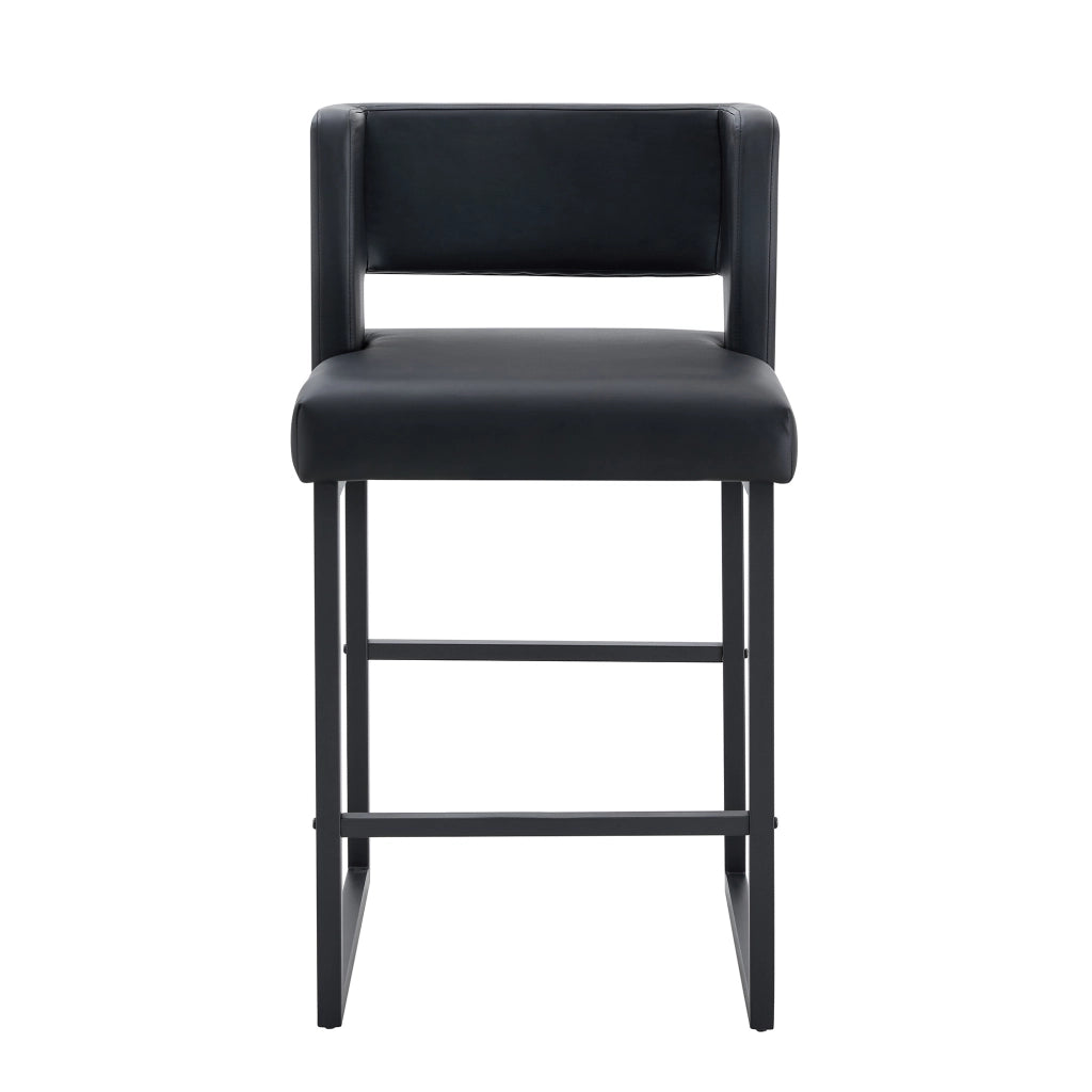 Set di 2 Sgabelli da Bar; Seduta Quadrata Imbottita; Stile Nordico; Metallo e Similpelle; Nero