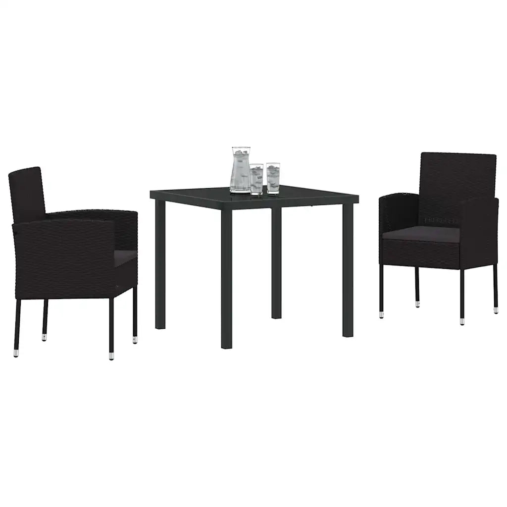 Set da Pranzo per Giardino con cuscino 3 pcs Nero polyrattan 3380064