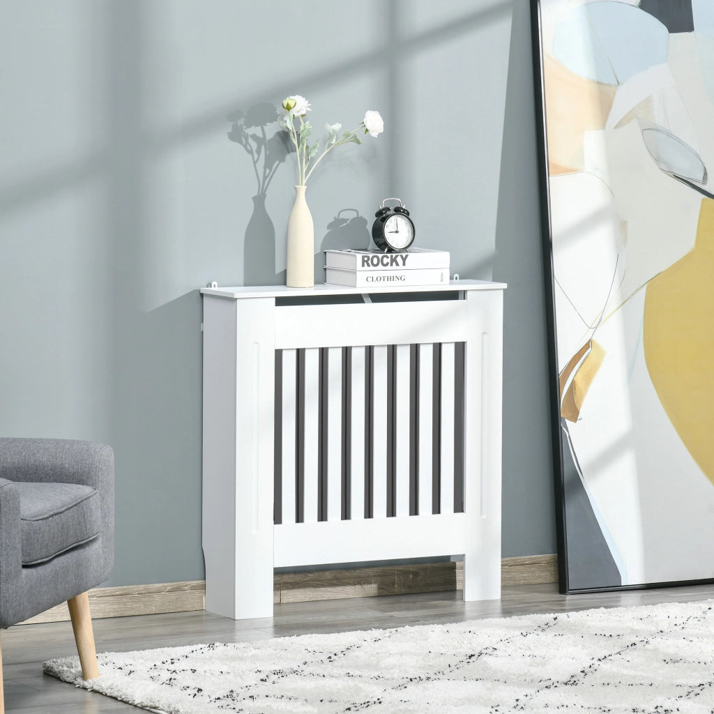 Copriradiatore in legno con griglia a doghe verticale ¨C zephmum ¨C Bianco 78x19x81 cm