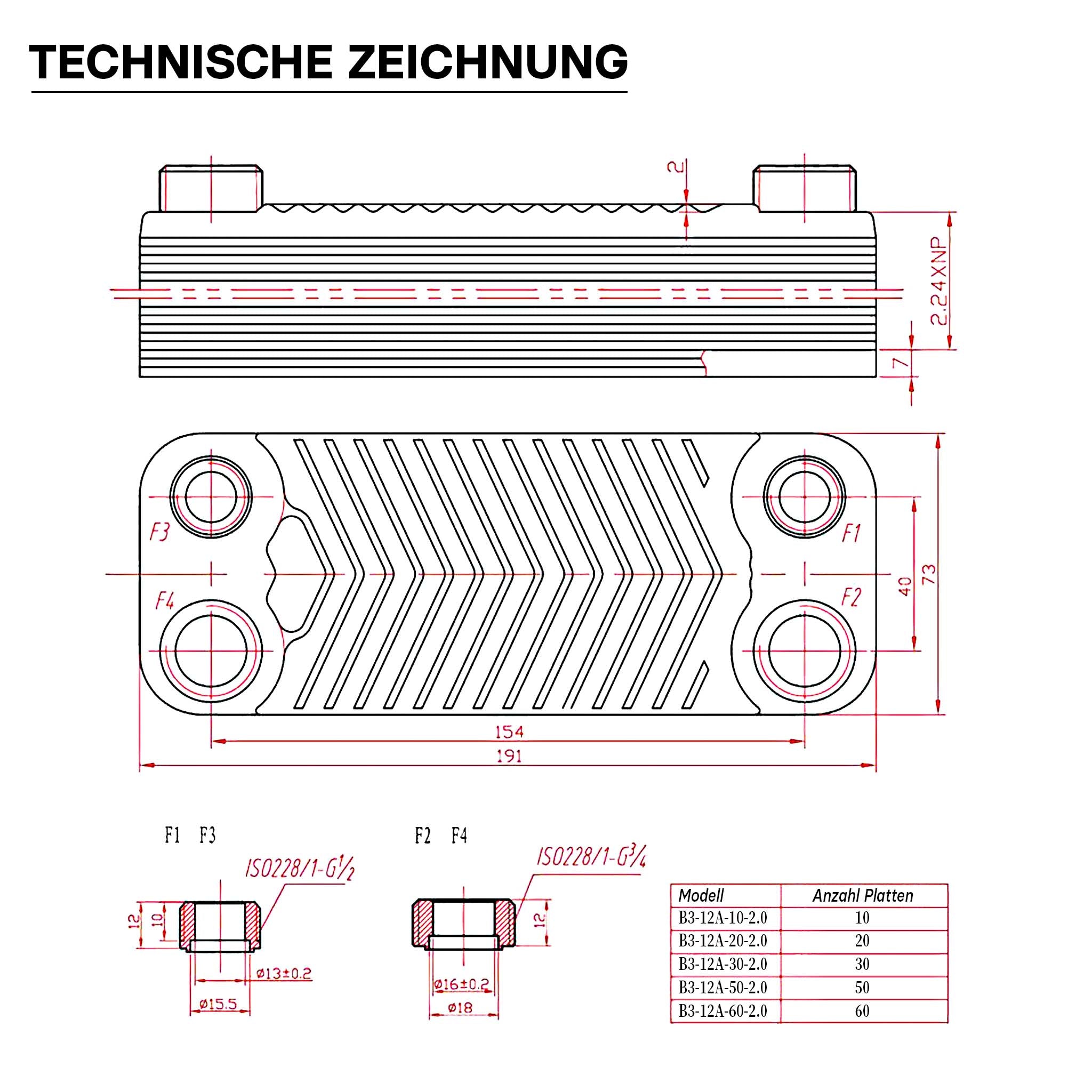 Scambiatore a piastre saldobrasate in acciaio inox, 60 piastre, max 130 kW