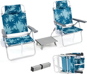 Sedie da spiaggia pieghevoli con tavolo, sedie da campeggio con poggiatesta e schienale regolabile, beach chair con sacchetto di ghiaccio e portabevande e custodia fino a 136/150 kg (modello