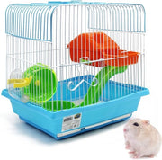 Gabbia per hamster con ciotola per cibo, ciotola per acqua, ruota e casa speciale - Colore casuale - 30 x 23 x 31 cm