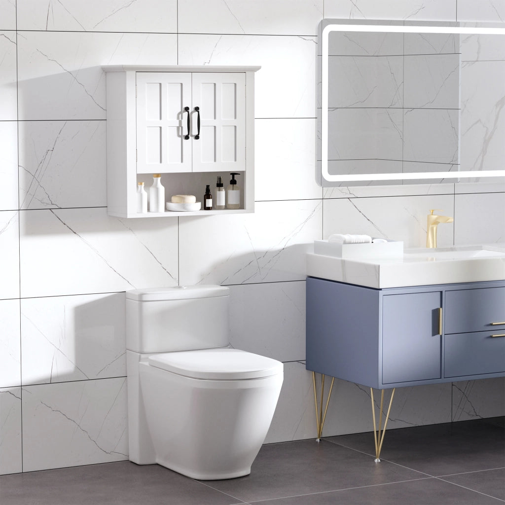 Armadietto da Bagno Pensile ¨C zephmum ¨C Bianco 60x20x58 cm