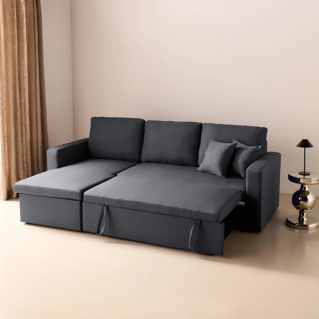 Divano letto angolare reversibile con contenitore, 3 posti, grigio