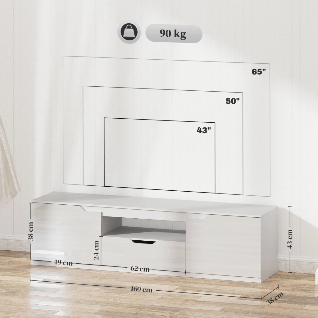 MOBILE TV 160 cm Bianco con 2 ante e cassetto