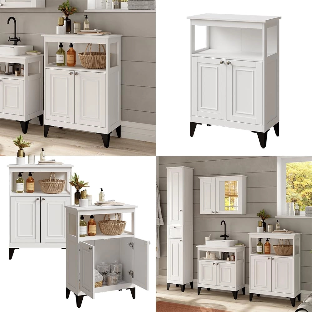 mobiletto bagno Vanity, Bianco, 60 x 85 cm, per la conservazione di articoli da bagno e asciugamani