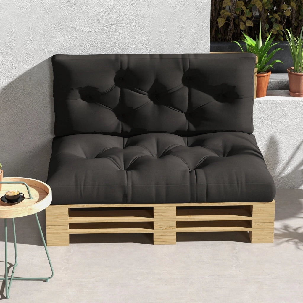 Set 2 Cuscini da Giardino per Divani e Pallet in Poliestere con Imbottitura Spessa Grigio