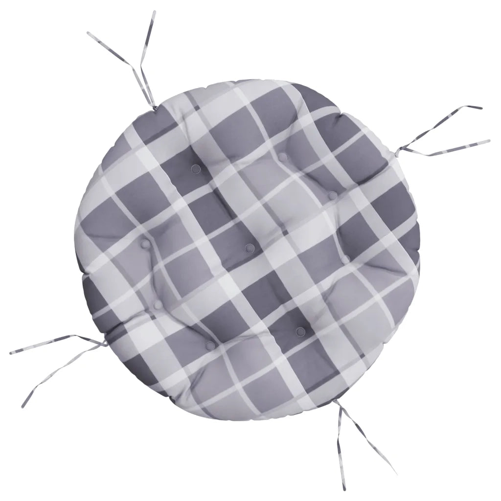 Cuscino Rotondo Grigio Motivo a Quadri Ø 60x11cm Tessuto Oxford