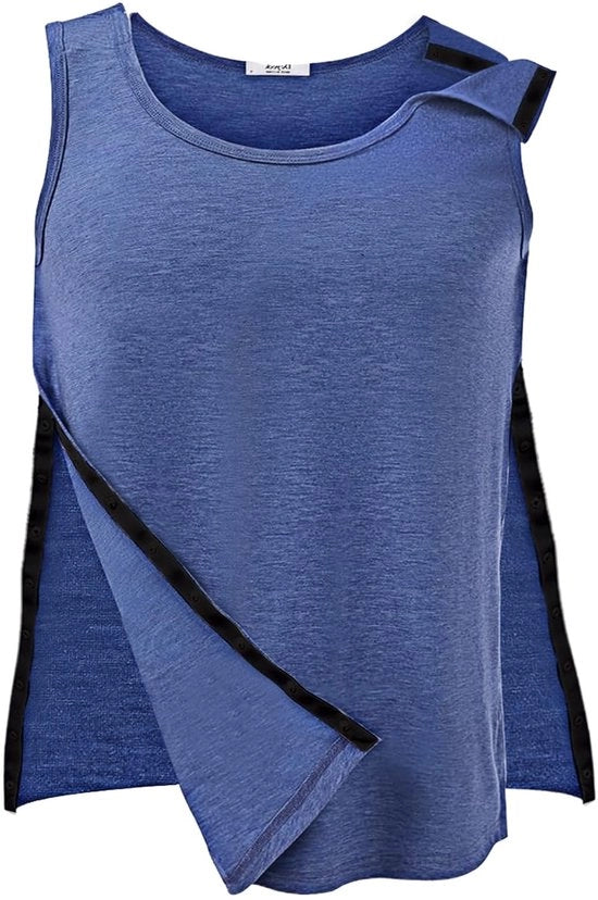 Tank top unisex con chiusura a click e maniche corte, operazione al polso, facile da aprire e chiusura rapida