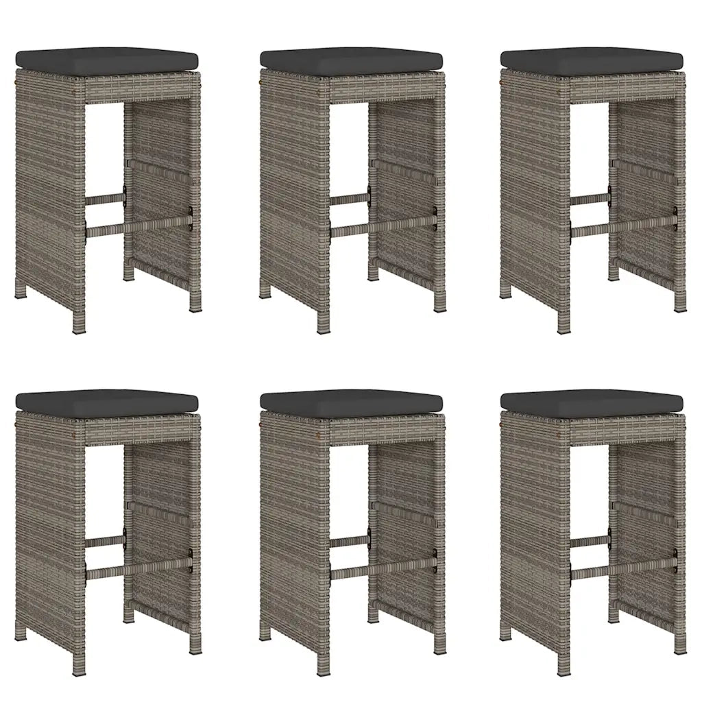Sgabelli Bar da Giardino con Cuscini 6 pz Grigi in Polyrattan CFW7921263