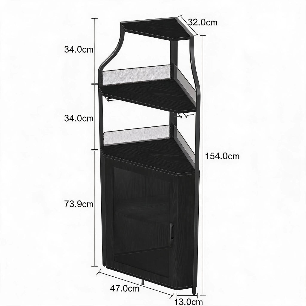 Mobile Bar Angolare Portabottiglie Nero in Metallo e MDF, 154cm
