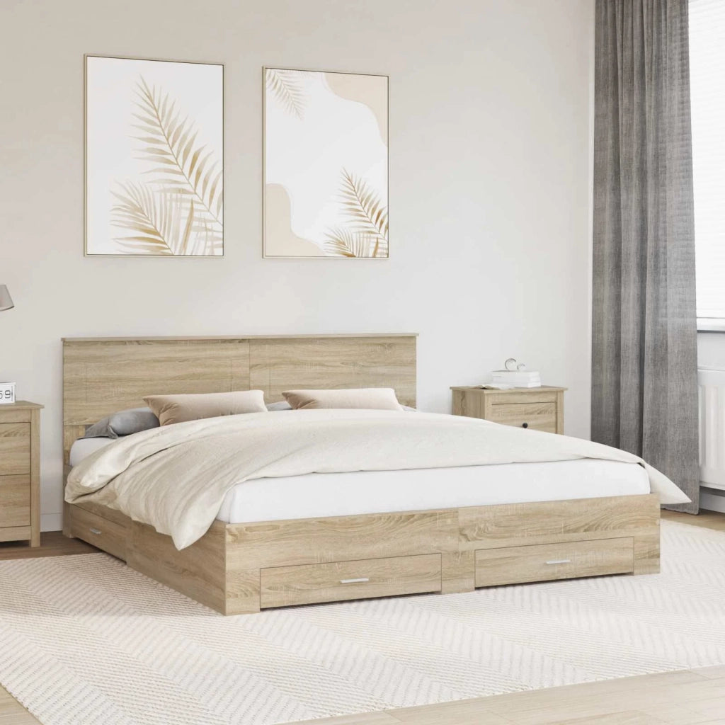 Struttura del letto con testiera Rovere Sonoma 200 x 200 cm 3408224