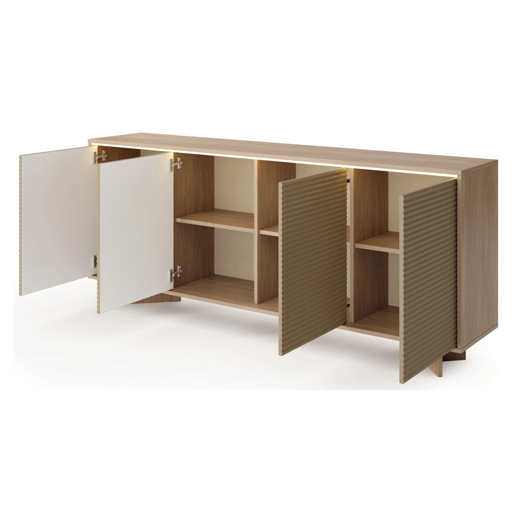 Madia Hataga, Credenza 4 Ripiani, 204x40x84h cm Marrone Rovere