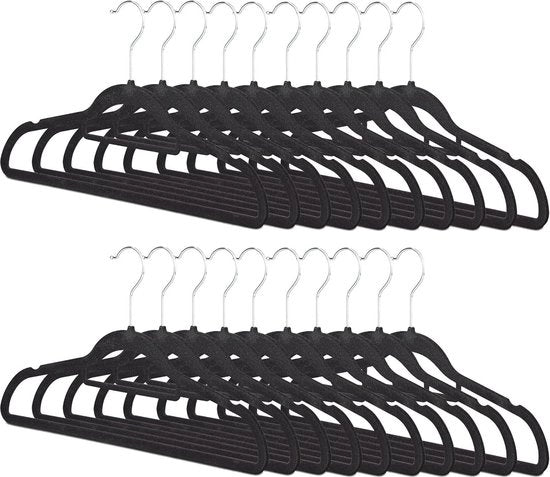 Set di appesi per abiti da 20 con rivestimento in velluto - antiscivolo - gancio rotante a 360° - dimensioni HxB 225 x 41 cm - nero appesi per abiti