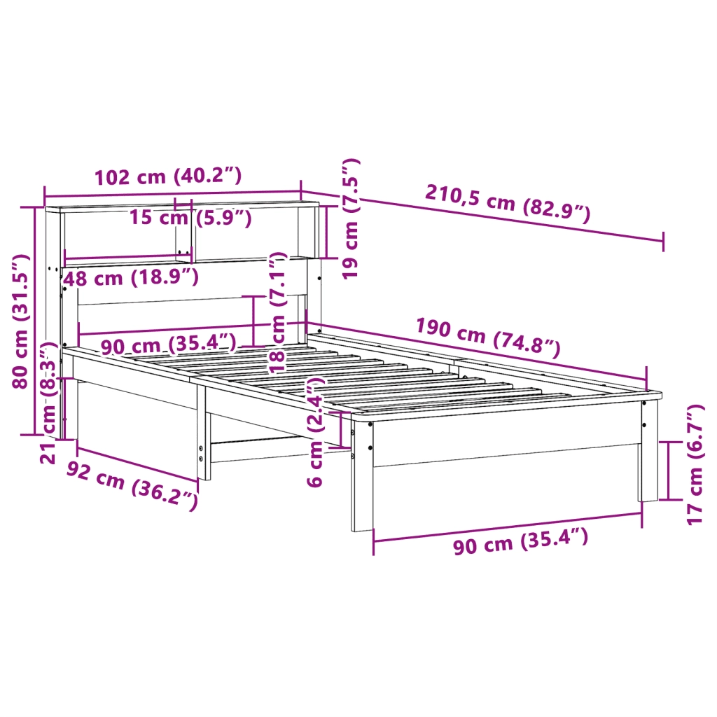 Letto Libreria senza Materasso Bianco 90x190 cm Massello Pino 855733