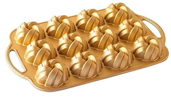 Mini teglia a bundt in alluminio fuso - con disegno a intreccio - dorato