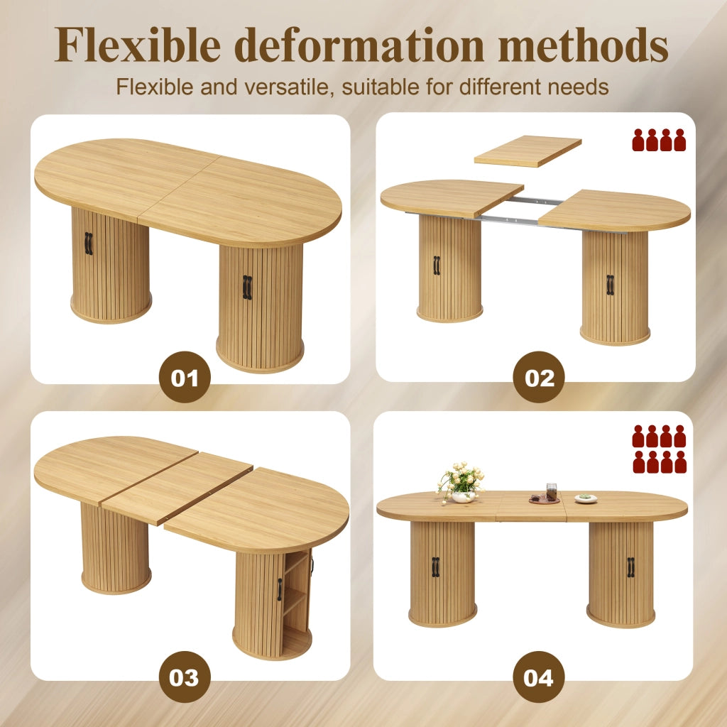 Tavolo allungabile con vano nascosto e maniglie in metallo, per sala da pranzo, in MDF, naturale, 149.8 × 80 × 75 cm