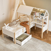 Letto bambino 90x200cm - Xylo - bianco, scrivania L, cassetti, sicuro