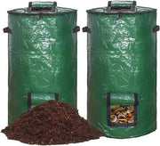 Due compostatori da giardino con coperchio - stabili e pieghevoli 120 litri cilindrici verdi