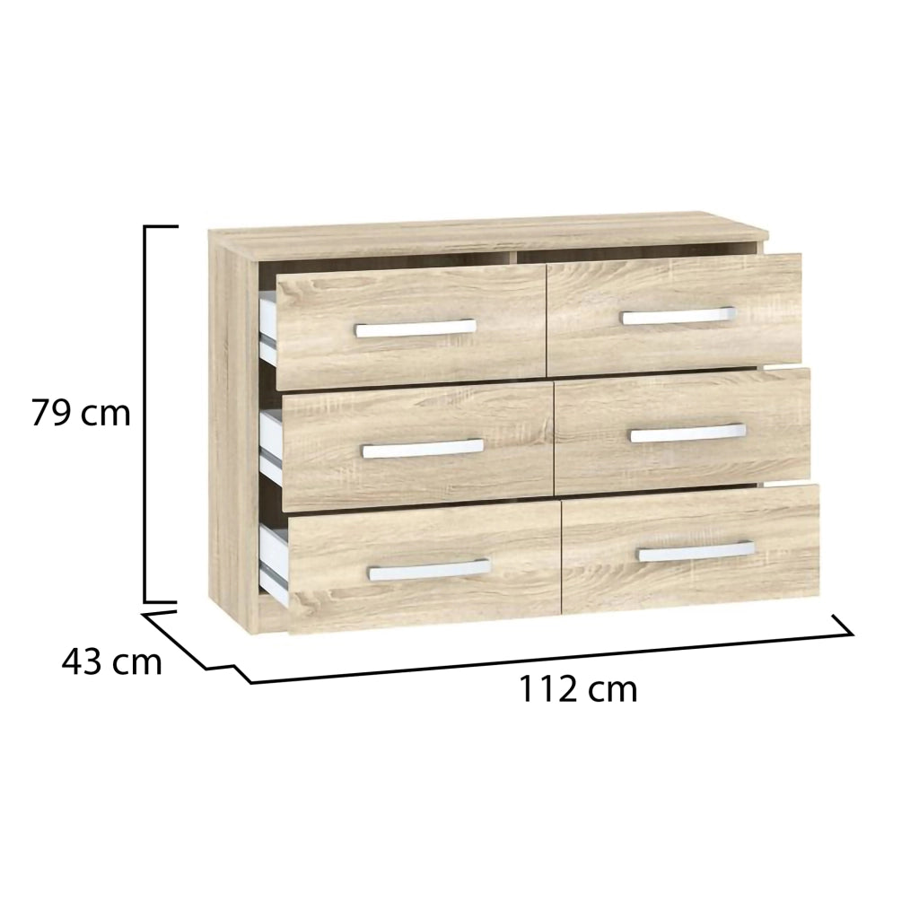 Laganaro, Cassettiera 6 Cassetti, 112x43x79h cm Marrone Rovere