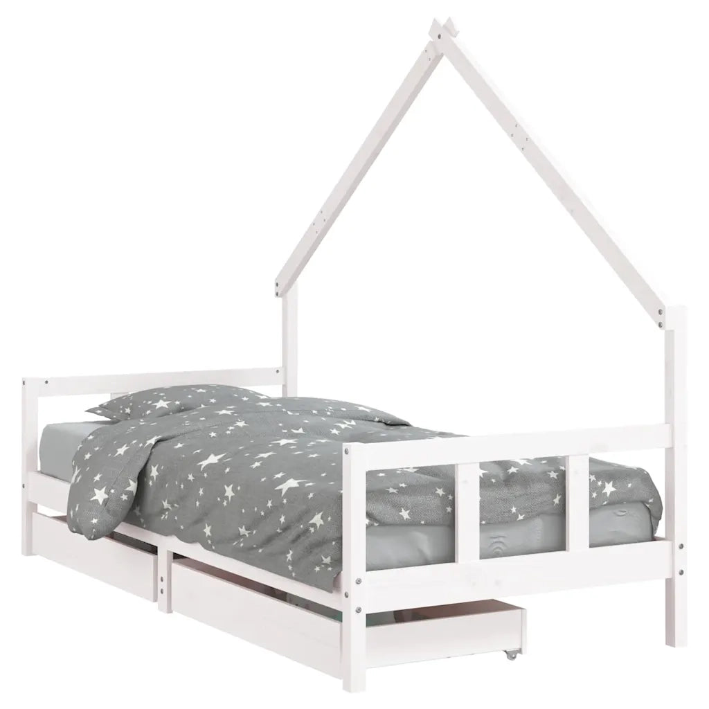 Giroletto Bambini | Letto Infantile | Lettino con Cassetti Bianco 90x200cm Massello di Pino