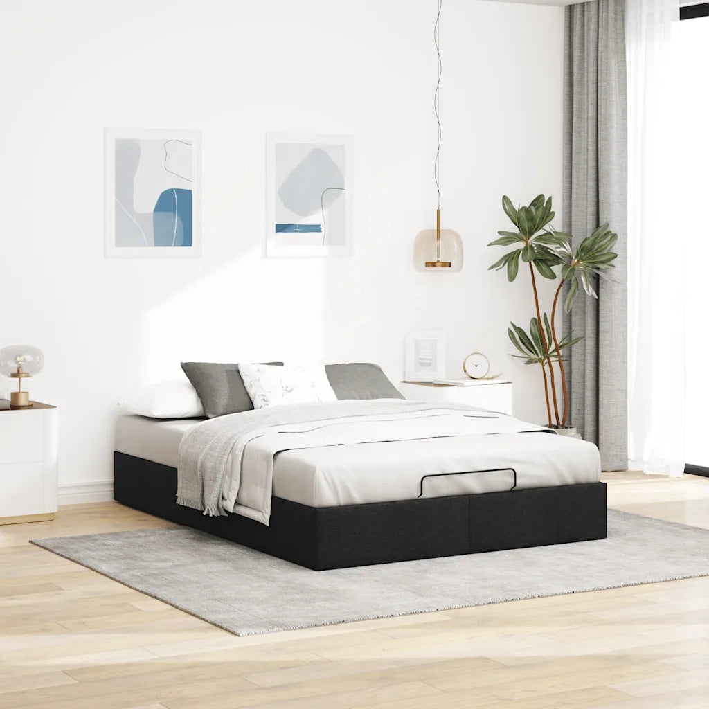 Struttura Letto Pouf senza Materasso Nero 140x200 cm in Tessuto