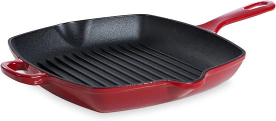 Grillpan in acciaio inossidabile con indotto e rivestimento antiscivolo - PFAS libero, lavabile in lavastoviglie, rosso peperoncino