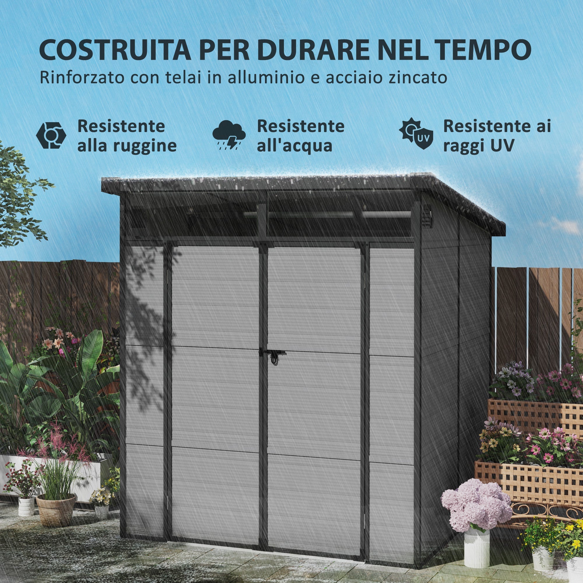 Casetta da Giardino  Porta Attrezzi 190x191x215 cm in Plastica Grigio Chiaro