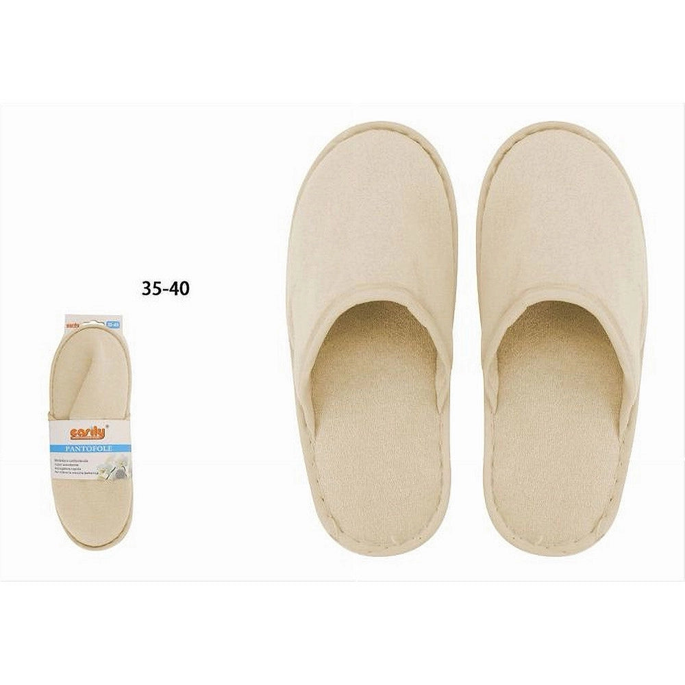Trade Shop - Coppia Pantofole Ciabatte Bagno Chiuse Tessuto Beige Taglia 35-40 Stanza 79687 -