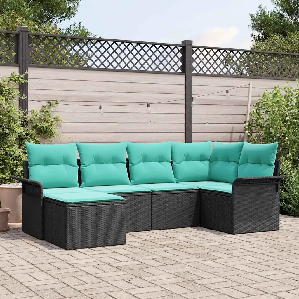 Set Divano da Giardino con cuscino 6 pcs Nero polyrattan
