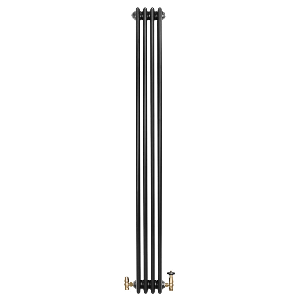 Radiatore Tradizionale 4 Colonne Verticale Riscaldamento Nero & Valvole 1800x200 mm