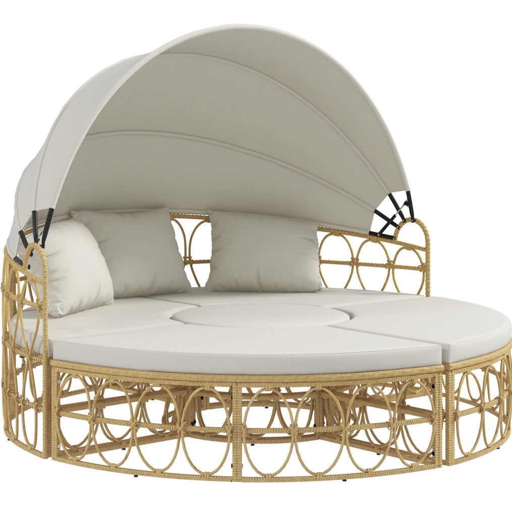 Sonneninsel 4 pezzi con tetto estraibile; effetto rattan; crema bianco