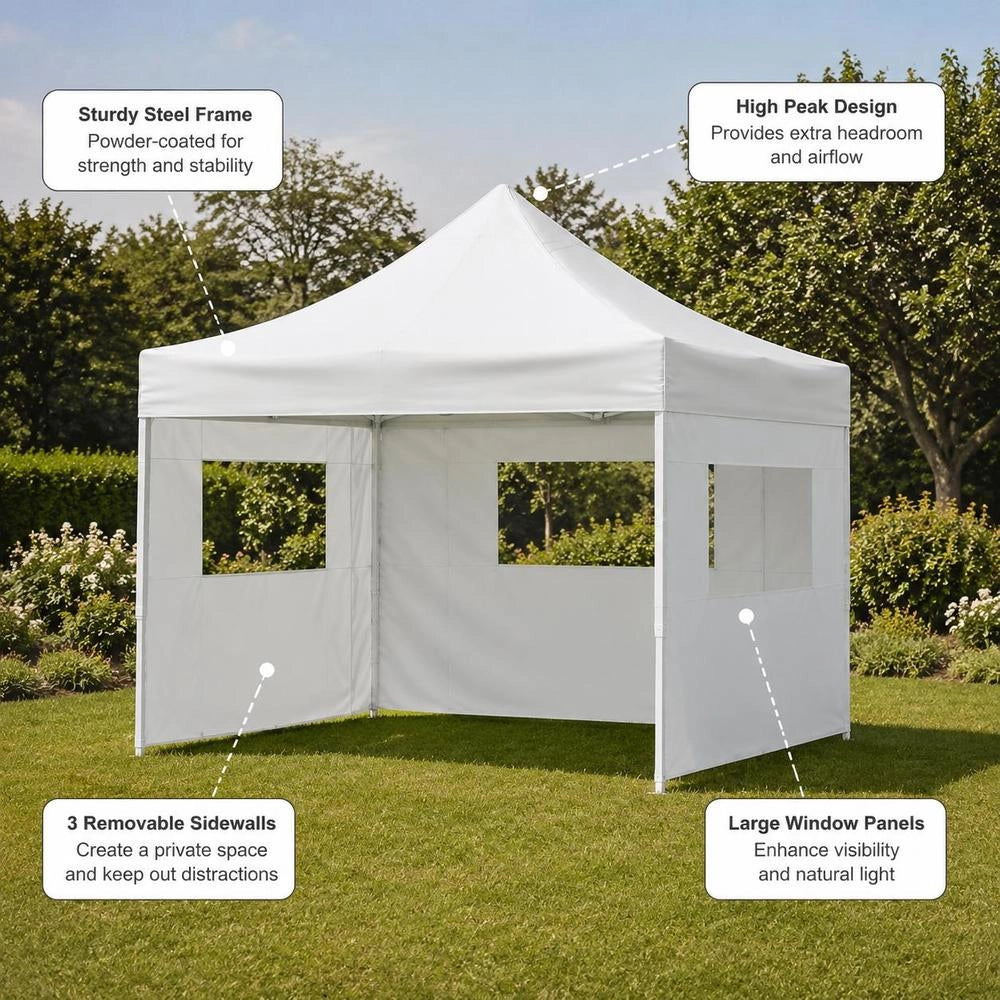 Foldable Party Tent With 3 Side Panels, 291x413x315 Cm, White
