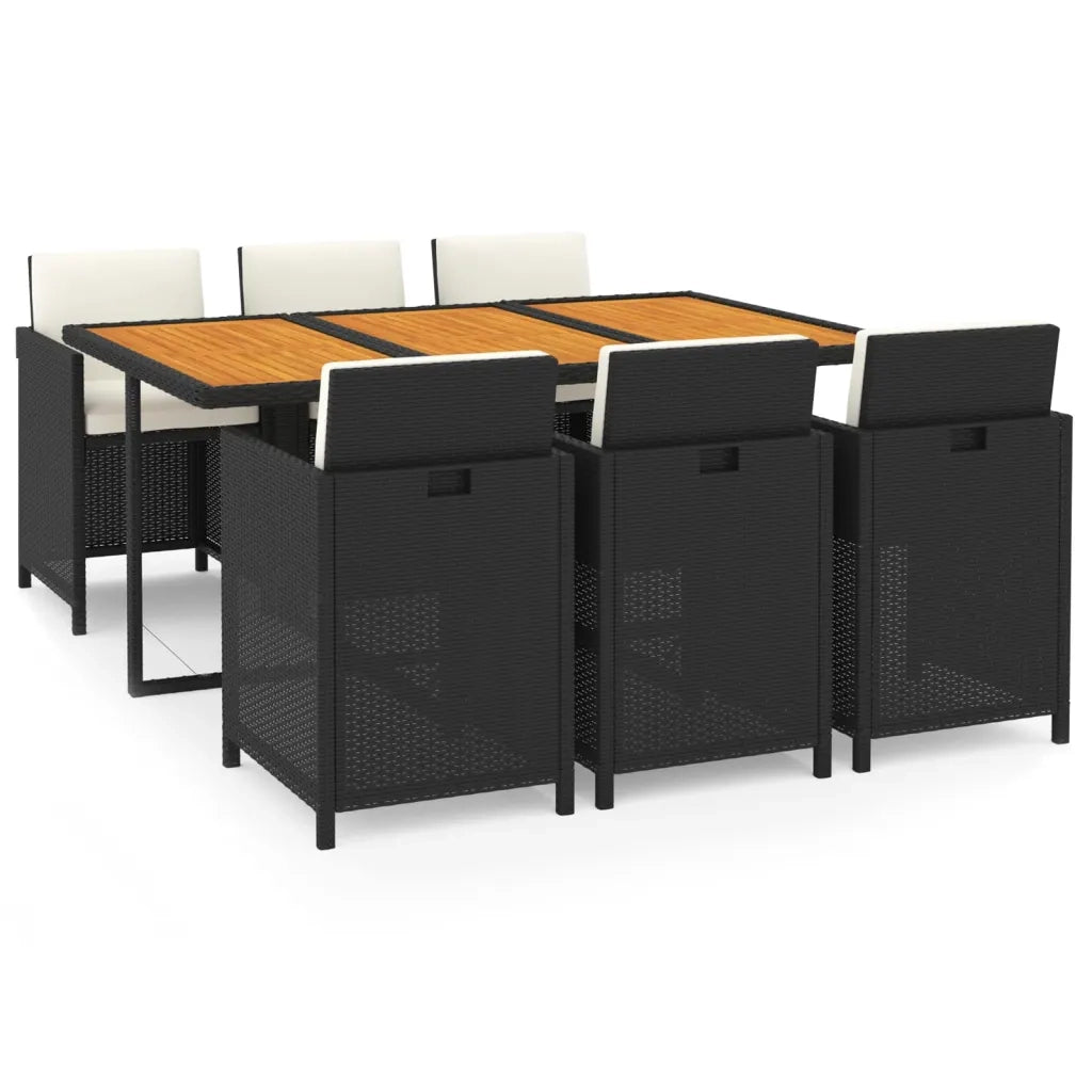 Set da Pranzo da Giardino 7 pz con Cuscini in Polyrattan Nero cod mxl 71764