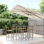 Set Bar Giardino 7pz Grigio Polyrattan e Legno Massello Acaciacod mxl 125198