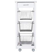 Carrello Cucina SALVASPAZIO in Legno di FAGGIO con CASSETTO E CESTI CONTENITORI 4 Ruote GIREVOLI PORTAPANE PORTAF Bianco
