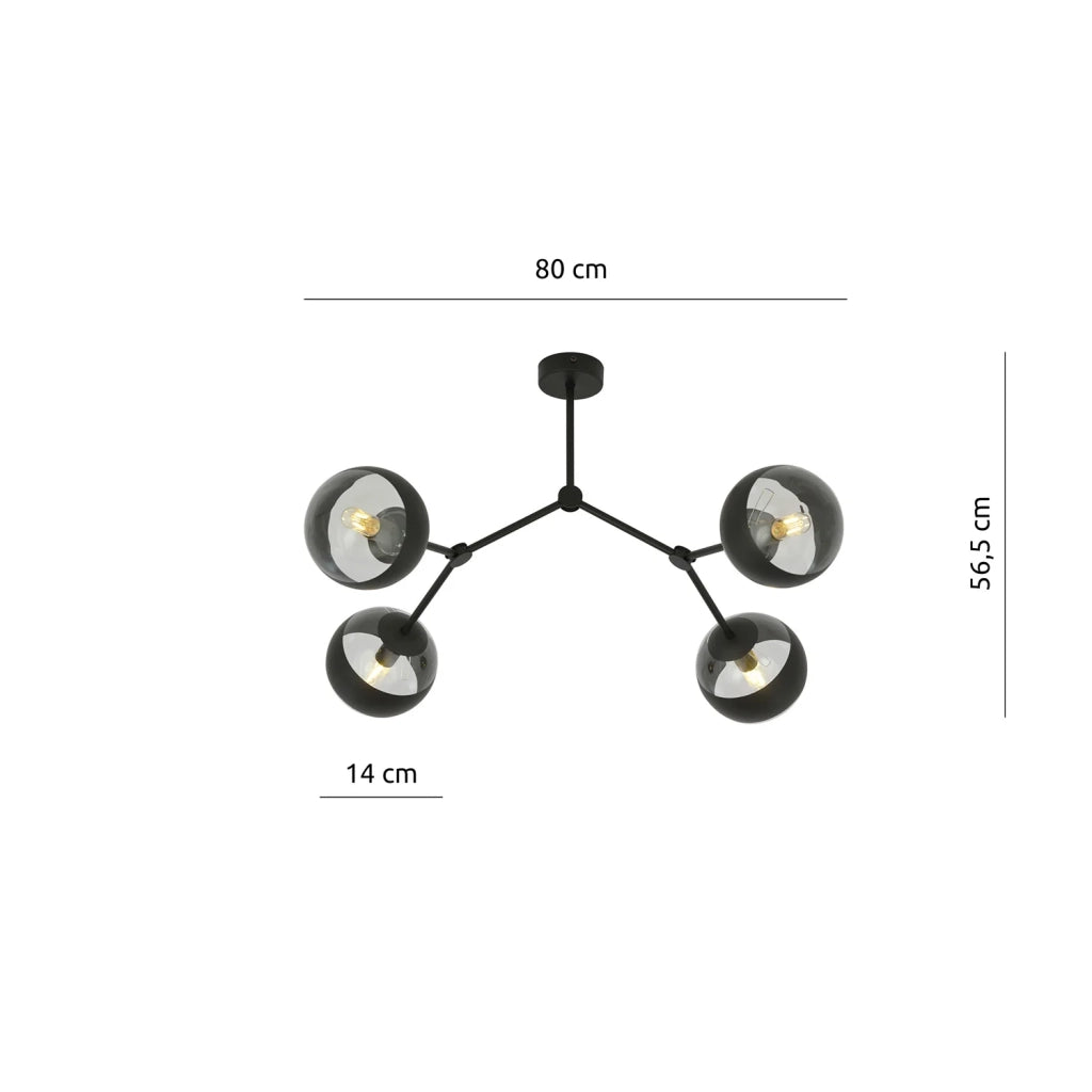Plafoniera Minimal Iperione Acciaio Nero 4 Luci E14 Ip20