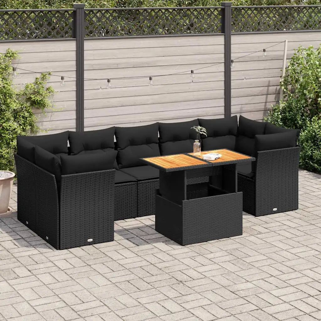 Set Divani da Giardino con Cuscini 8 pz Nero in Polyrattan 3326897