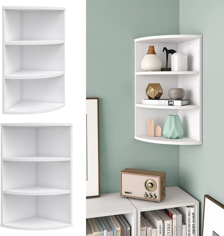 Libreria angolare da terra Ecki, Bianco, 30 x 60 cm, per montaggio a parete con tre ripiani aperti