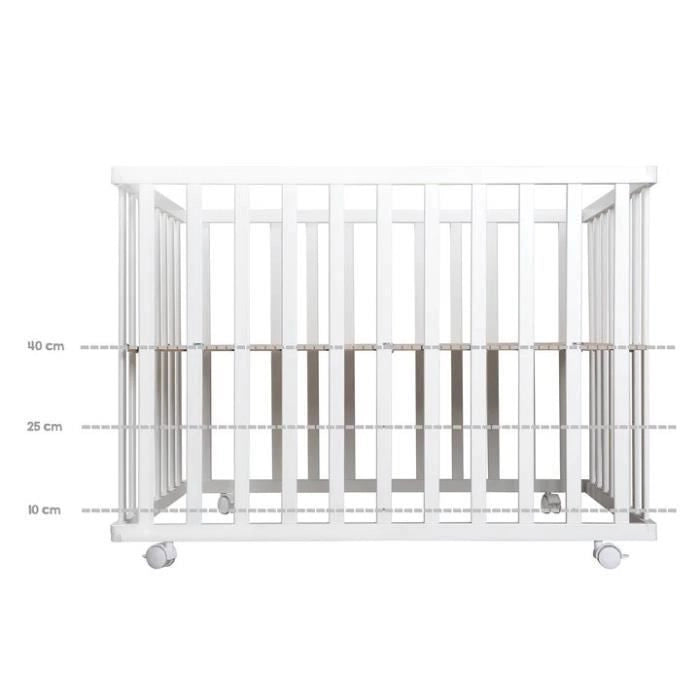 Box per bambini 100x75 cm + Tappetino con stampa di gufi Adam ed Eule + 4 ruote - ROBA - Legno bianco