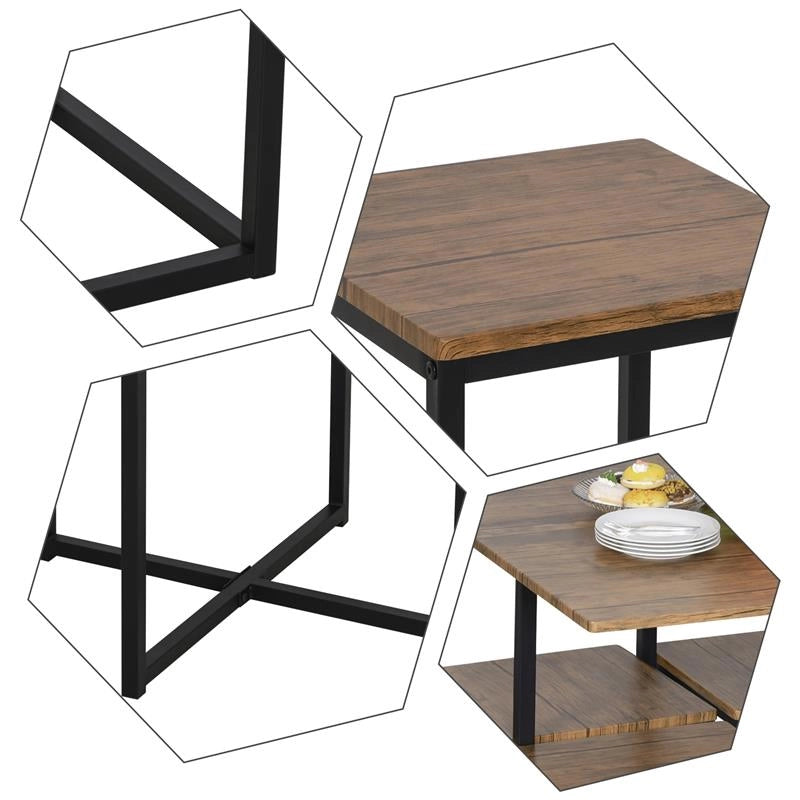 SET 5 PEZZI TAVOLO BAR CON SGABELLI IN STILE INDUSTRIALE PER CUCINA, CASA O RISTORANTE, NERO E COLOR LEGNO
