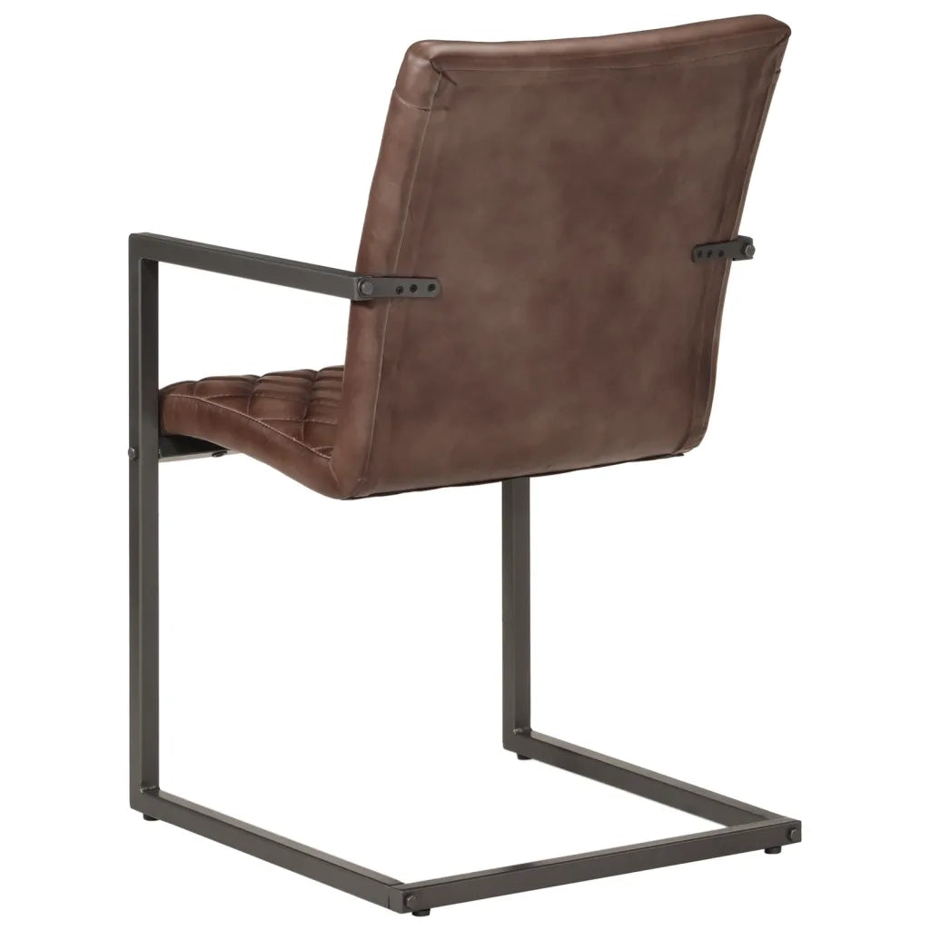 Sedie da Pranzo a Sbalzo 2 pz Marroni in Vera Pelle 321845