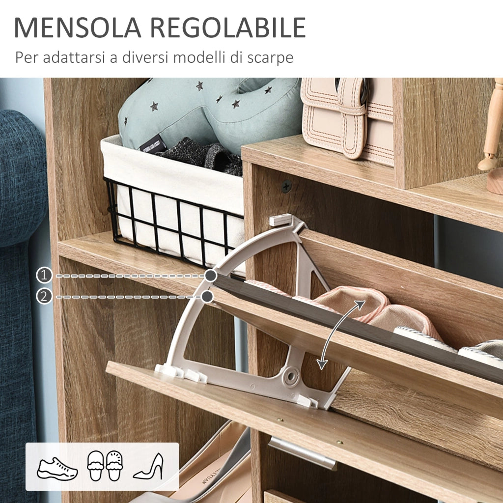 Scarpiera Salvaspazio 20 Paia da Ingresso in Legno Libreria 101.5x25.5x98 cm